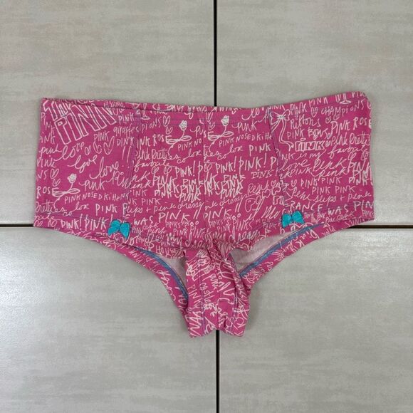 NWOT 2006 Y2K PINK Victorias Secret Pink All Over Logo Cheeky Panty - Picture 1 of 7